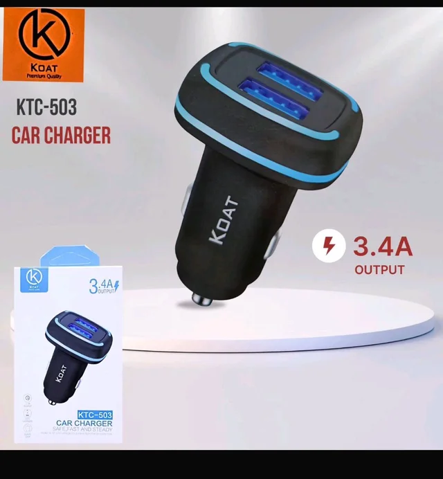 Koat Kt-503 Double USB 3.4amp Output Car Charger Type-c Charger (6 Months Warranty)
