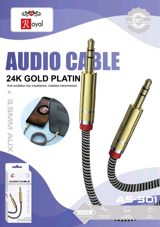 Royal As-301 24k Gold Platin Aux Cable ( 6 Month Warranty )