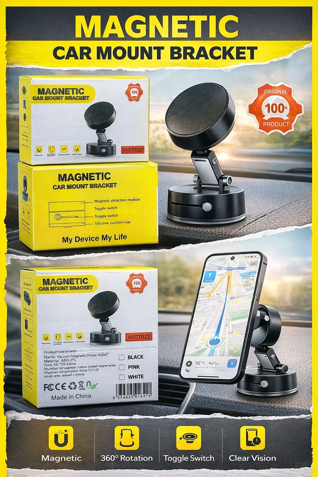 New CT-022 Magnetic Car Mount Bracket (Megnetic , 360° Rotating , Clear Vission , On-Off Switch)