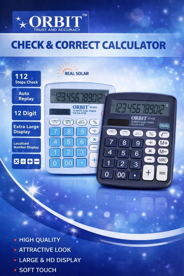 Orbit OT-612 (12 Digits) Dual Power Calculator 