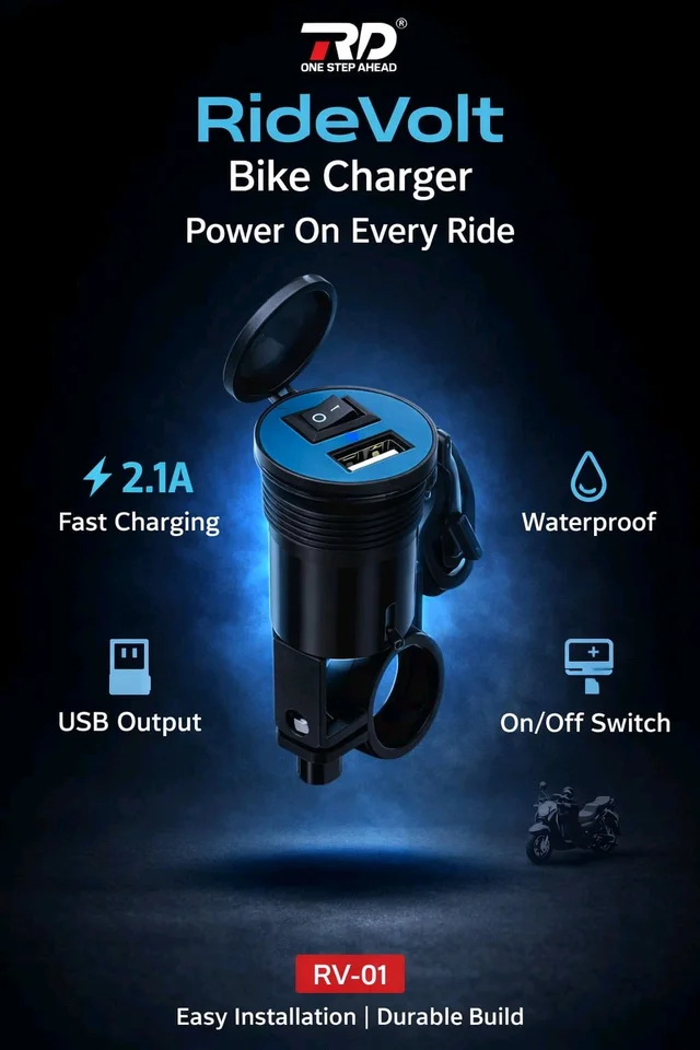 RD Rv-01 2.1 Output Ride Volt Bike-mounted Mobile Charger ( Wire -1.2 M. , Input Dc12v-24v) 