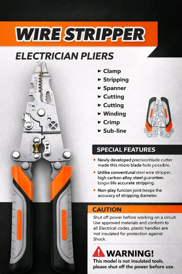 New 10in1 Multi Functional Wire Stripping Plier With Folding Look (One Tool Multiple Electrical Solutions)