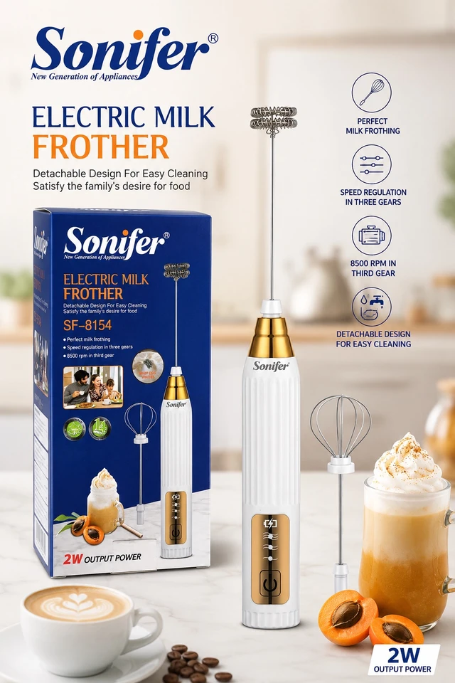 New Electric Milk Frother (Rechargeable , 2W Output , Perfect Milk Frothing & 3 Gears)