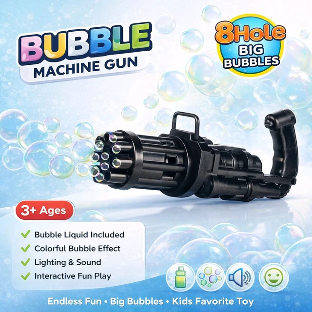 Bluehue® New Automatic Bubble 💭 Maker With Bubble Solution For Toddlers (Gatling Bubble Machine Gun Toy , Multiple Colours)