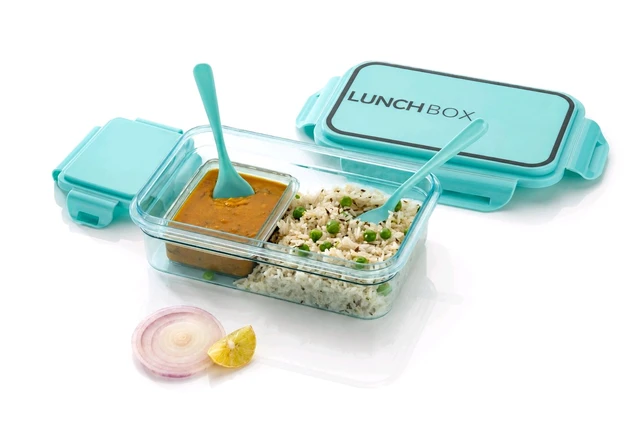 New 600ml Glass Lunch Box with Spoon | Leak-Proof Food Container | 2 Compartment Lunch Box for Office, School & Travel