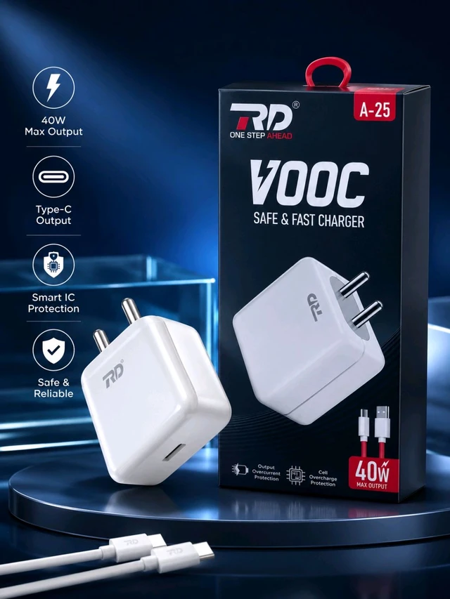 RD A-25 40W VOOC Fast Charger Adapter with Type-C Cable for Android Smartphones