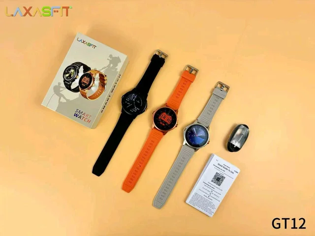 New GT-12 Round Shape Premium Quality Smart Watch ⌚ (Always On Display , Running , Laxasfit)