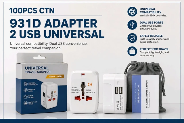 New 🆕 2 USB International Universal Adapter (Premium Quality Box Pecking)