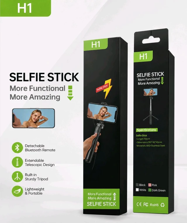 New H-1 Selfie Stick With Remote Control (Premium Quality 4 Different Colour)
