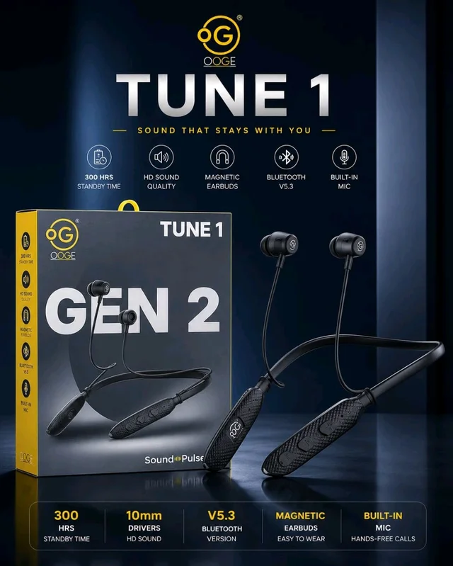 OOGE Tune 1 Gen 2 Bluetooth Neckband| 300H Standby | Magnetic Earbuds ( 6 month warranty )