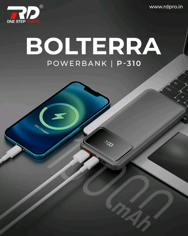 RD Bolterra P-310 10000mAh Fast Charging Power Bank with Digital LED Display, Dual USB Output & Type-C Input 