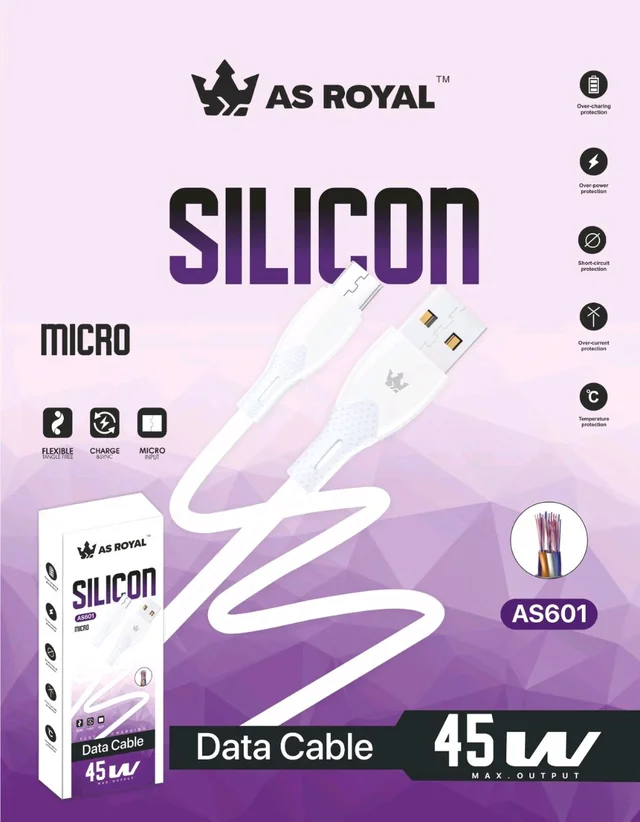 AS ROYAL AS601 45W Micro USB Fast Charging Data Cable | Silicone Soft Cable | USB Data & Charging Cable 