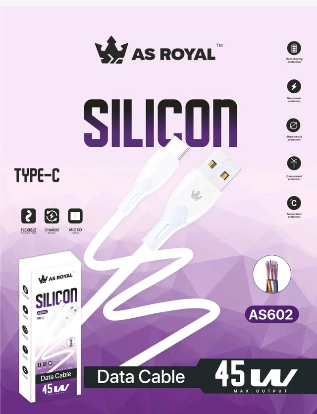 AS ROYAL AS601 45W Usb To  Type-c Fast Charging Data Cable | Silicone Soft Cable | USB Data & Charging Cable 
