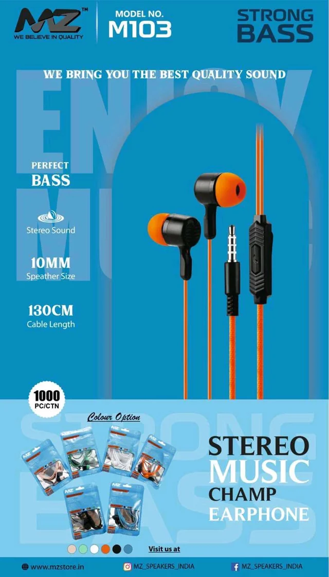 MZ M-103 Strong Bass Sound Og Quality Champ Earphone 