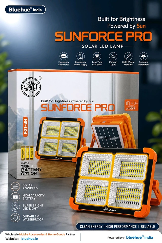 New Tiger Head HP-L-04 Solar Led Light (Private Street Lamp , Rechargeable , Type C Port , Output For Mobile Charge 