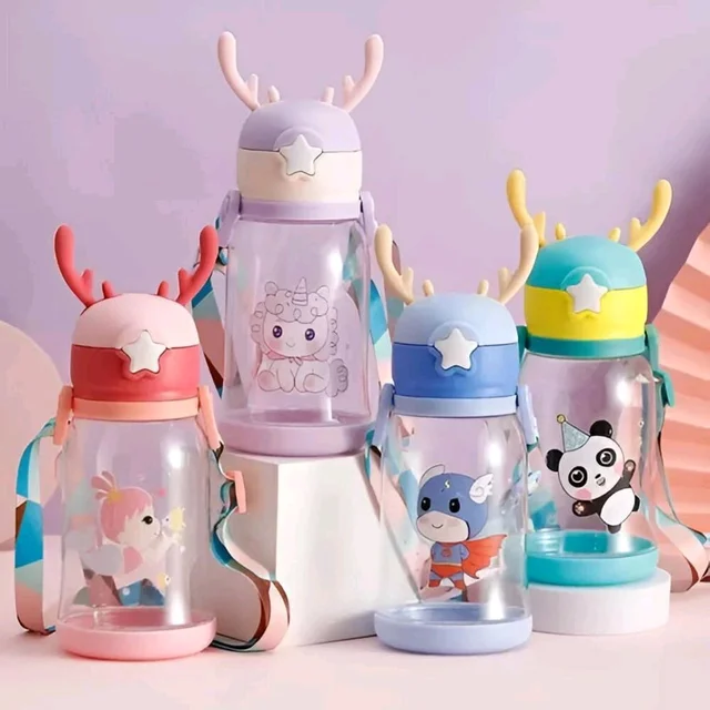New Premium 500ML Kids Cartoon Water Bottle with Straw, Carry Strap & Leakproof Design | BPA Free School Water Bottle