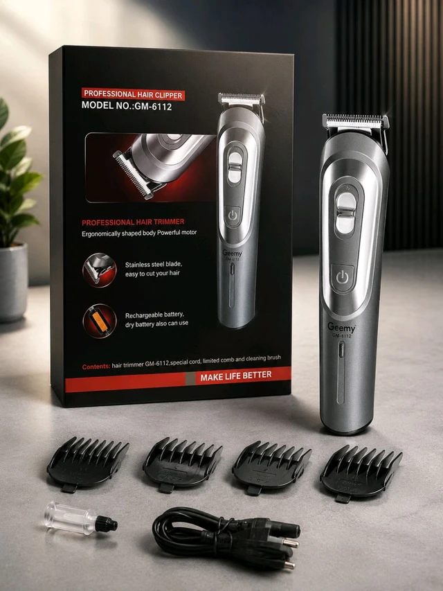 New Geemy GM-6112 Professional Premium Quality Hair Trimmer (4 Blade , Golden & Silver Colour Option)