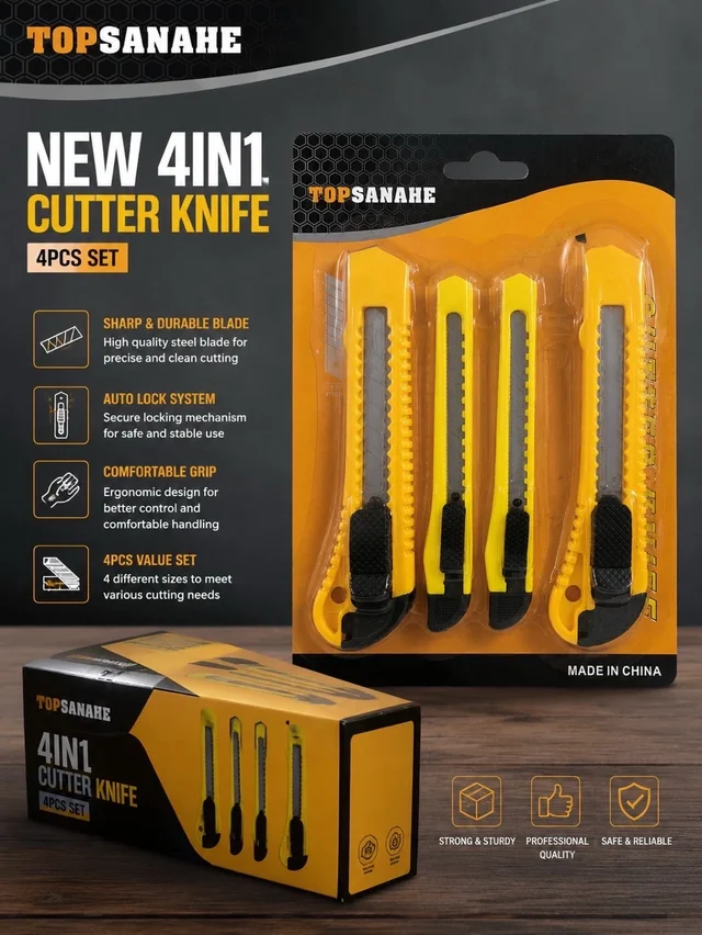 New 4in1 Cutter Knife Set (Strong , Professional Quality & Safe And Reliable)