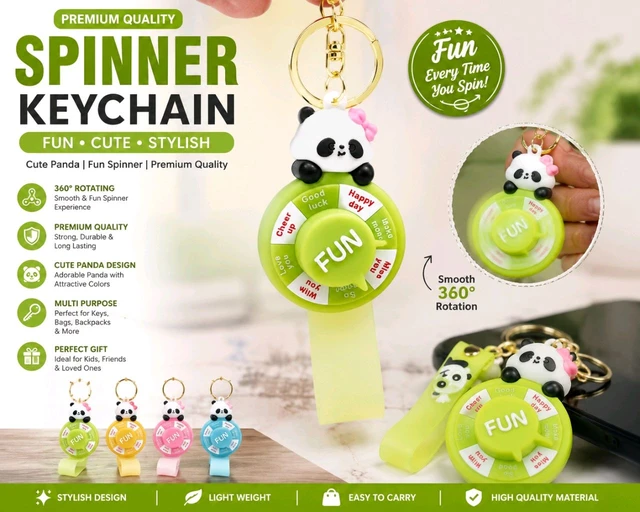 New Premium Panda Spinner Keychain – Fun Rotating Keychain | Assorted Colours 12pic Pecking 