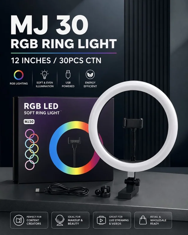 New MJ-30 RGB Colour Ring Light (12" Inches , USB Powered)