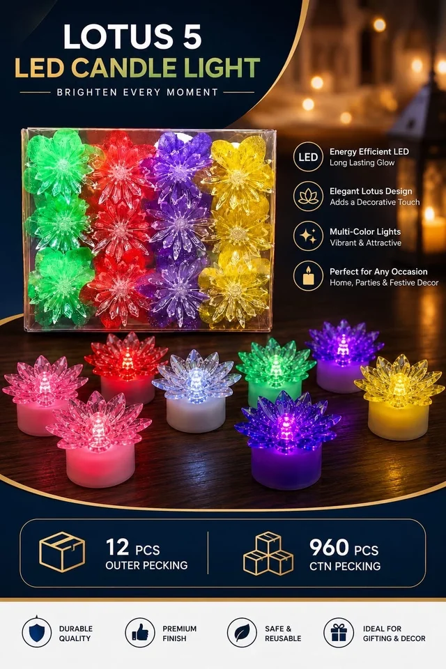New Led Candle Light-Premium  Multicolour Decorative Lotus Flower