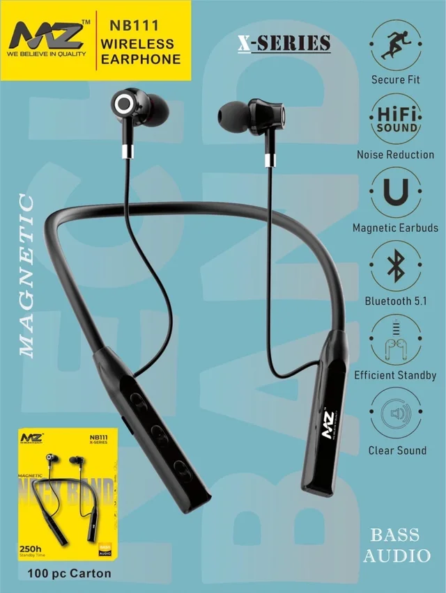 MZ New M-111 Wireless Nackband Og Quality (Mix Colour One By One Leminatioin Pack)