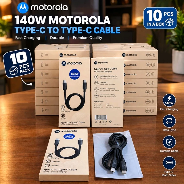 Motorola 140W Type-C to Type-C Fast Charging Cable – 10 Pcs Box 
