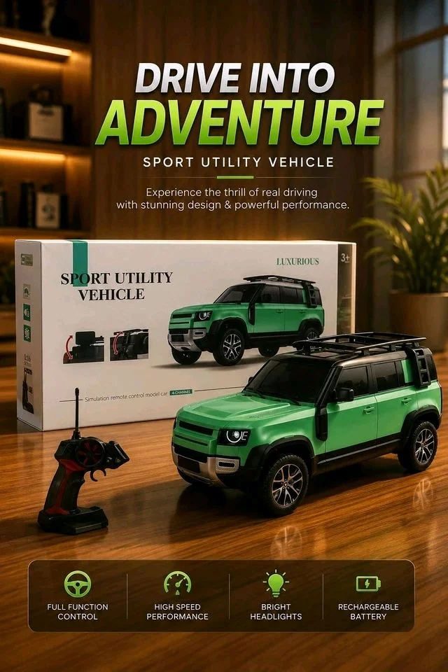 Premium RC Adventure Defender Remote Control Car | Rechargeable 4 Channel Off-Road Toy with LED Headlights for Kids