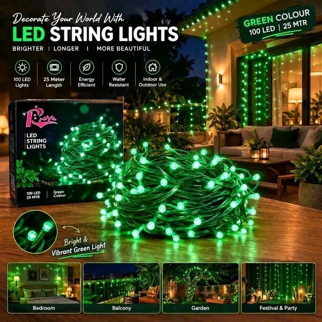 Led Light (3202) Green LED String Lights 100 LED | 25 Meter | Decorative Fairy Lights