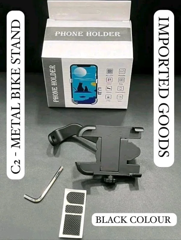 C-2 Metal Black Colour  Activa Phone Holder (Stand) 