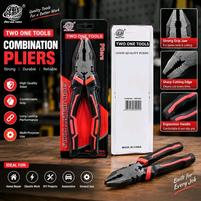 (Te7007) Two One Tools Combination Pliers – Heavy Duty Multipurpose Cutting & Grip Plier