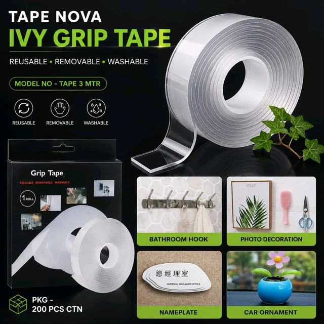 New Transparent Reusable Grip Tape Role 3Mtr (Washable Mounting Tape Role)