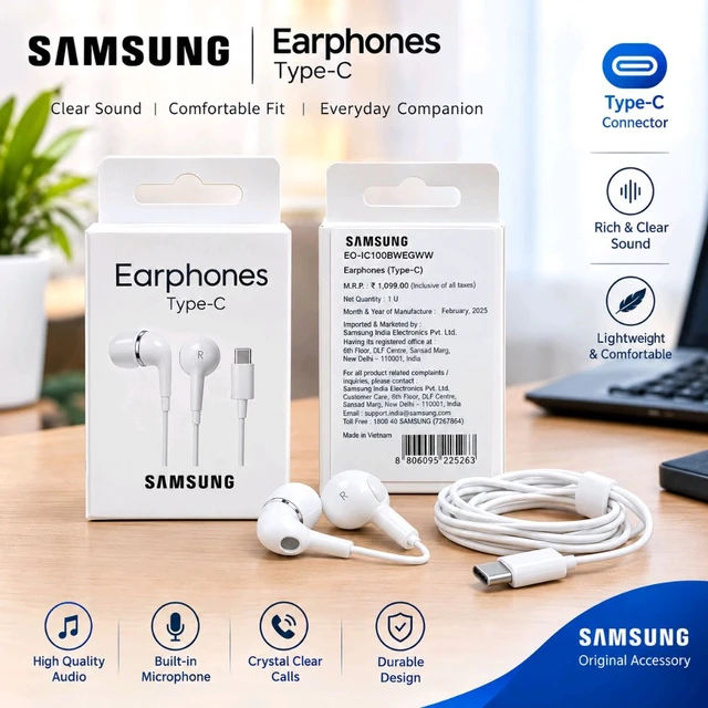 Samsung Type-C Wired Earphones with Mic – Original In-Ear Stereo Earphones