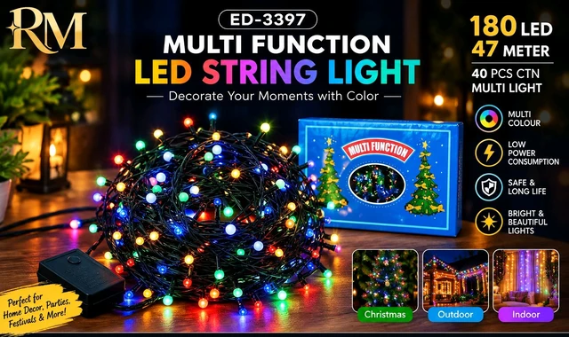 RM ED-3397 Multi Function LED String Light – 180 LED, 47 Meter, Multi Colour (Black Clr Wire)