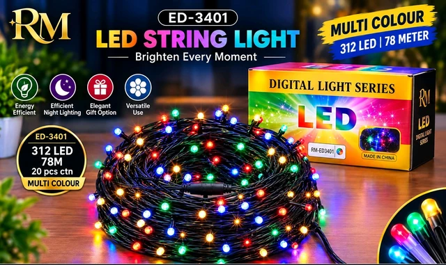 RM ED-3401 Multi Colour LED String Light - 312 LED, 78 Meter