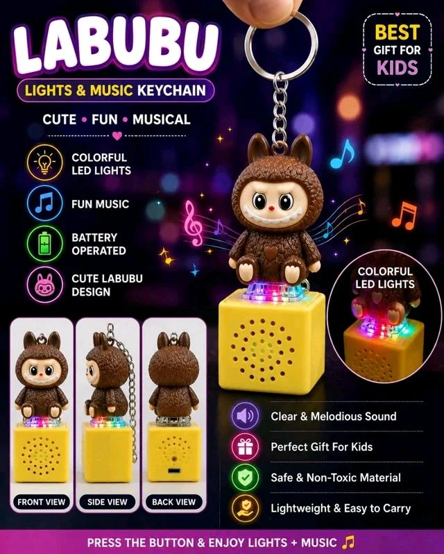 New Labubu Lights & Music Keychain – Multicolor LED Light & Musical Cute Keychain