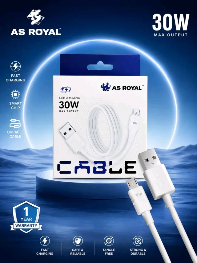 AS Royal New 30Wts Premium Quality USB To Micro V-8 Port Cable (10Pcs Box Pecking)