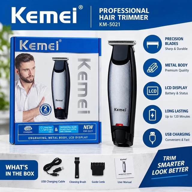 Kemei KM-5021 Metal Body Premium Quality Rechargeable Hair Professional Trimmer