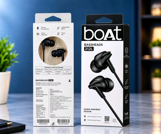 Boat New B-212-L Heavy Premium Quality Aux Wired Box Pecking Earphone 