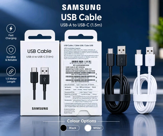 Samsung EP-DG930 USB-A to Type-C Data & Charging Cable 1.5M – Black & White (Pure Og Quality)