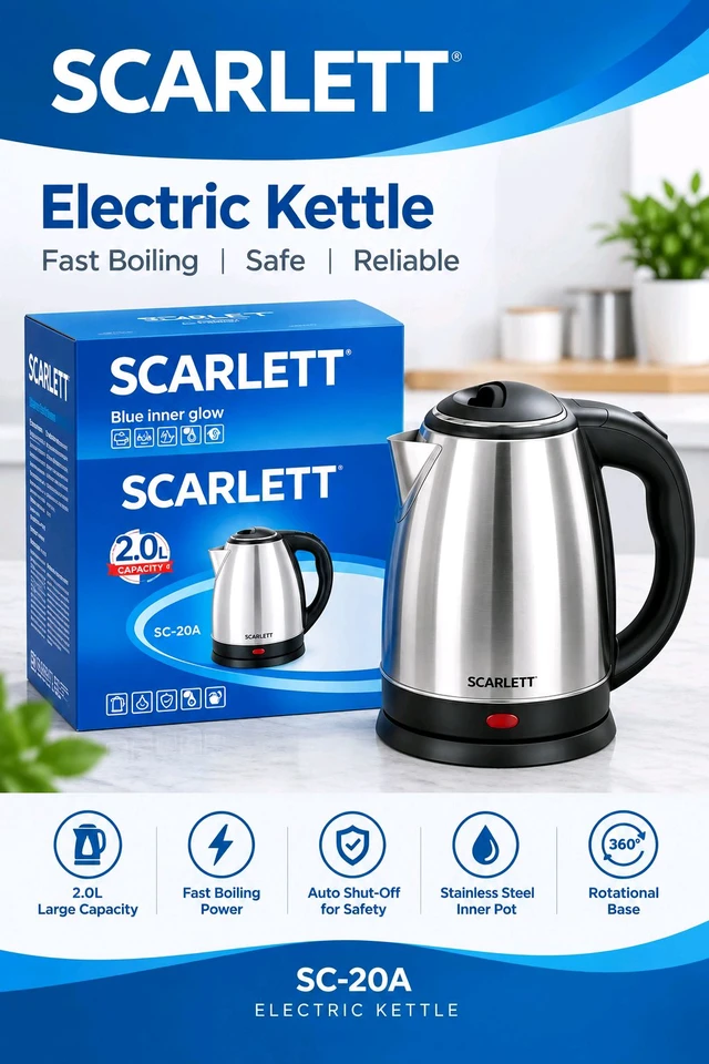 New Orginal Electric ⚡ Kettle ( 2Litre Storage , Direct Plug 🔌 , Stainless Steel Heavy Quality 