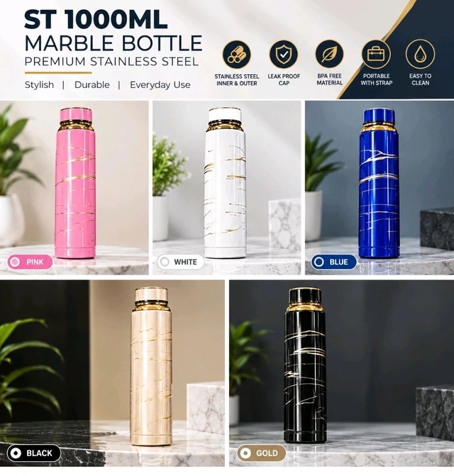 New(SUS-316) Marble Stainless Steel Flask Bottle (1000Ml , Keep Up To 12Hrs Hot & Cold )