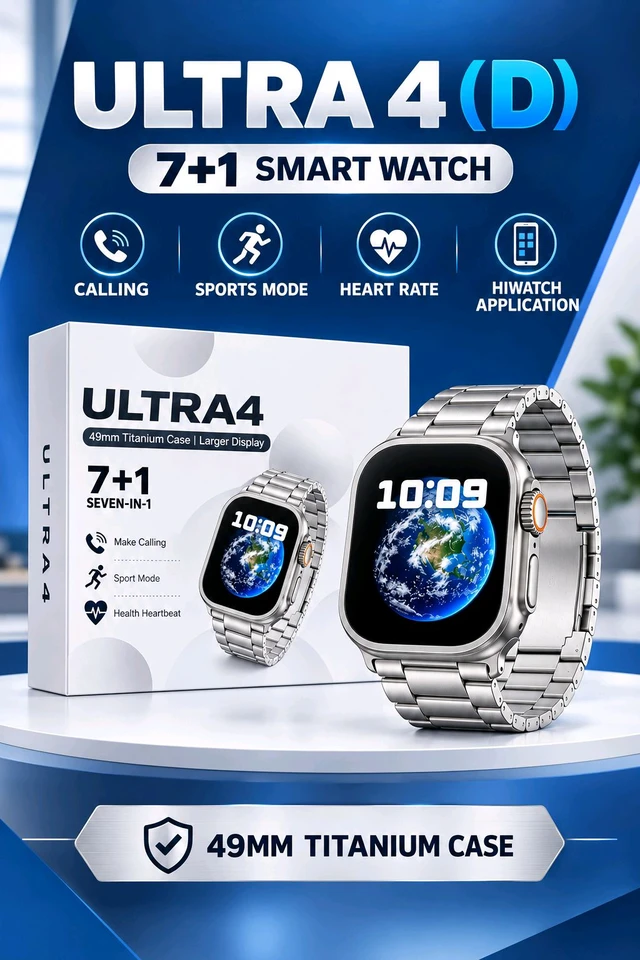 New Ultra 4 (D) 7+1 Smart Watch – 49mm Titanium Case with Bluetooth Calling & Sports Mode