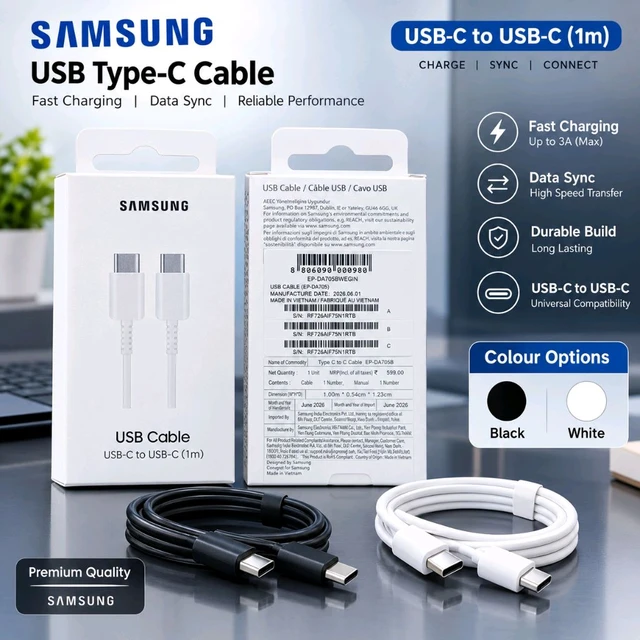 Samsung DA-705 USB-C to USB-C Cable 1M – Fast Charging & Data Sync | Black & White