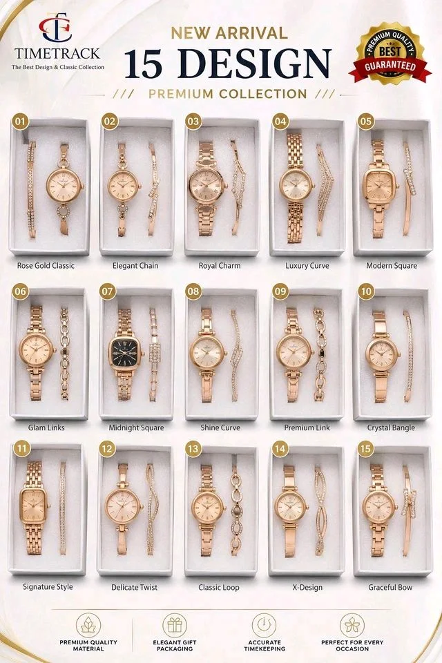 New 15 Design Women's Premium Watch & Bracelet Combo | Luxury Gift Box Packing | Mixed Collection