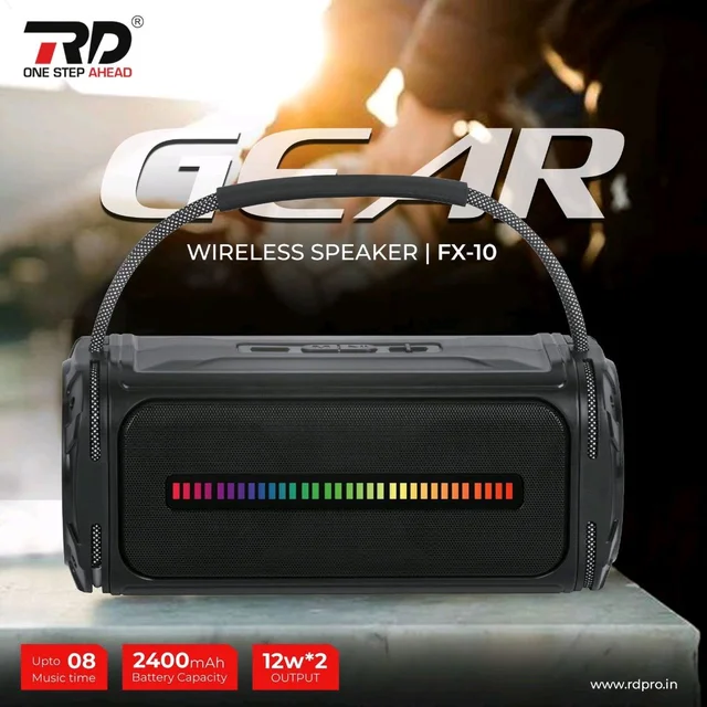 RD Professional GEAR FX-10 Wireless Speaker – 12W×2, 2400mAh, Up to 8Hrs Music Time