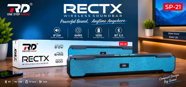 RD RECTX SP-21 Wireless Soundbar – 8W×2, 1200mAh, 6Hrs Music Time 