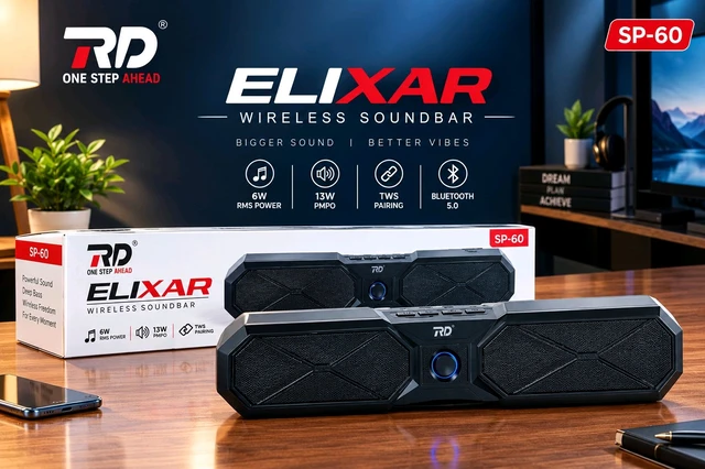 RD ELIXAR SP-60 Wireless Soundbar | 13W PMPO | TWS Pairing | Bluetooth Speaker 