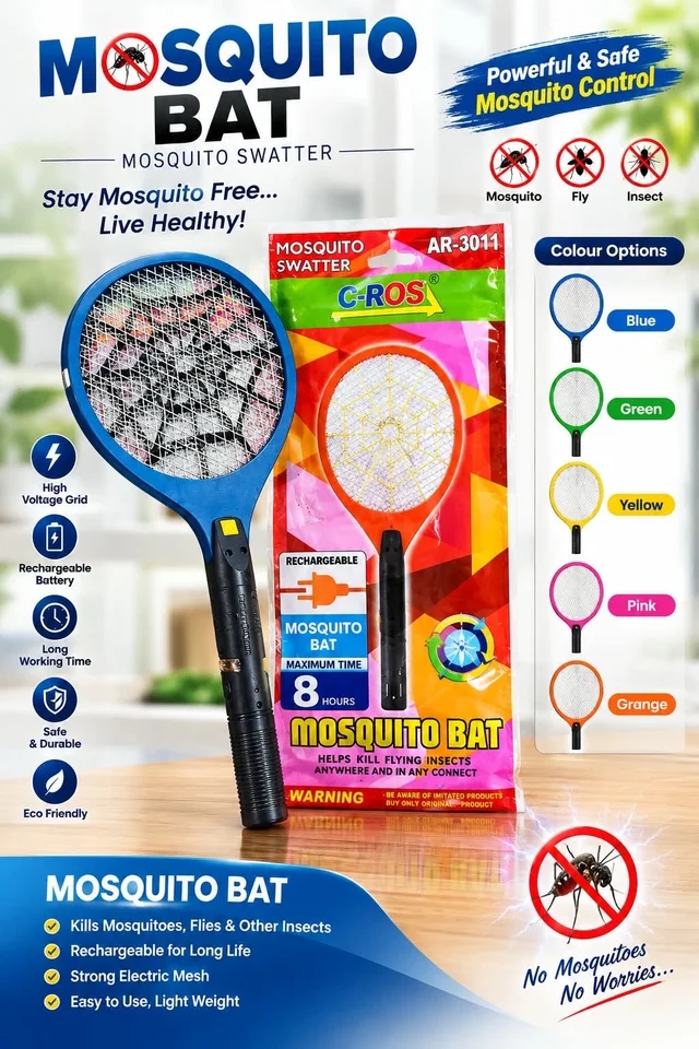 Aros Ar-3011 Mosquito Killer Bat (Mix Colour ✨ Rechargeable Battery)