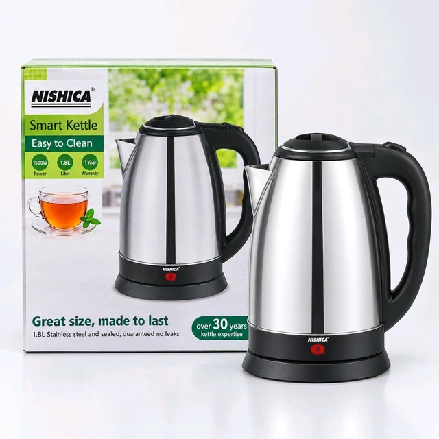 New NISHICA NS-1802  Smart Electric Kettle 1.8L – 1500W Stainless Steel | Easy to Clean